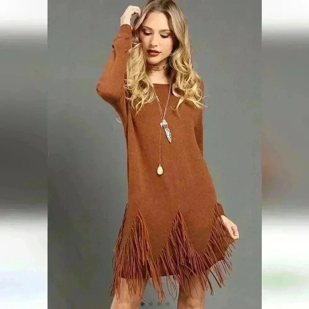 Fringe sweater dress 